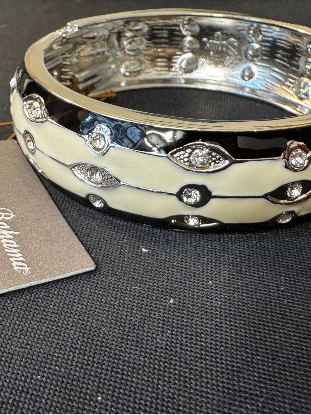 Tommy Bahama Black and Ivory Enamel Crystal-Stud Bangle Bracelet